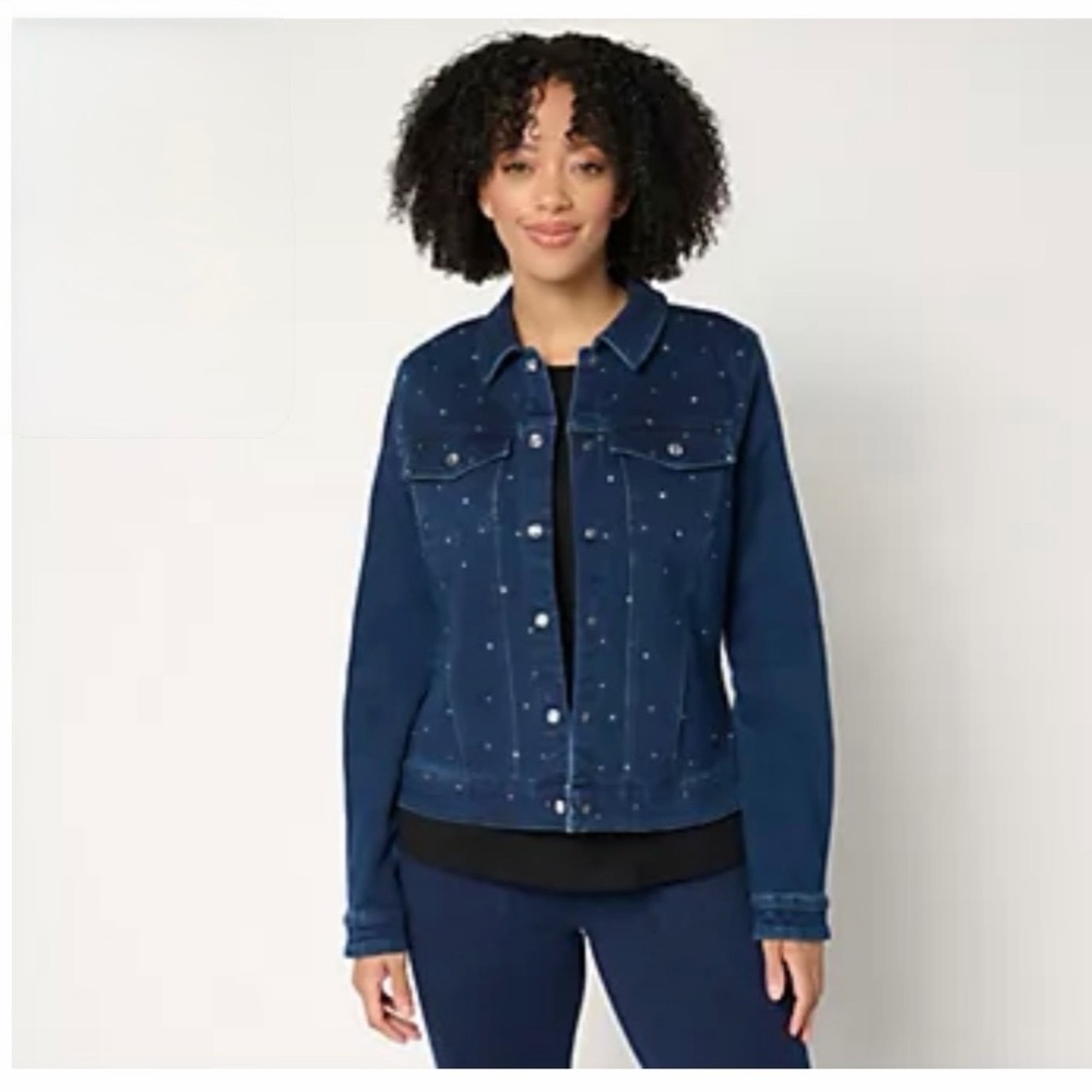 Quacker Factory Sparkle and Shine Denim Jeanne Jacket Size Large - Picture 2 of 9